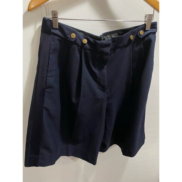 RAG & BONE Luca Navy Blue Pleated Satin-trimmer Twill Shorts Sz 10 - Picture 11 of 11